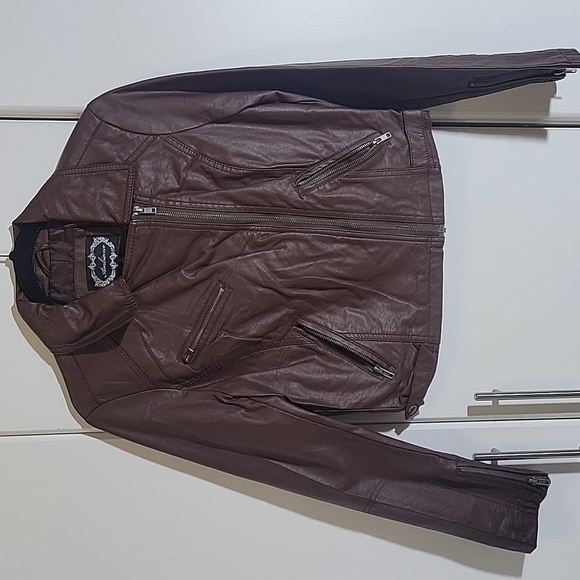 Ambiance Women's Brown Faux Leather Jacket Size Large - Picture 1 of 10